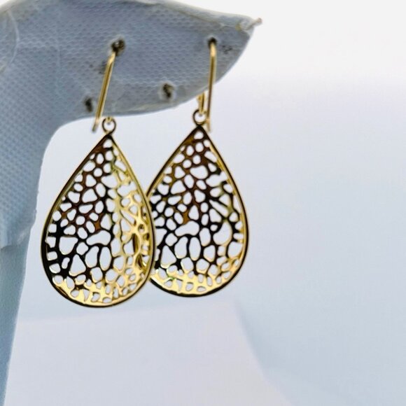 Estate Sterling Silver 925 Gold Tone Teardrop Filigree Dangle Earrings - Picture 3 of 7